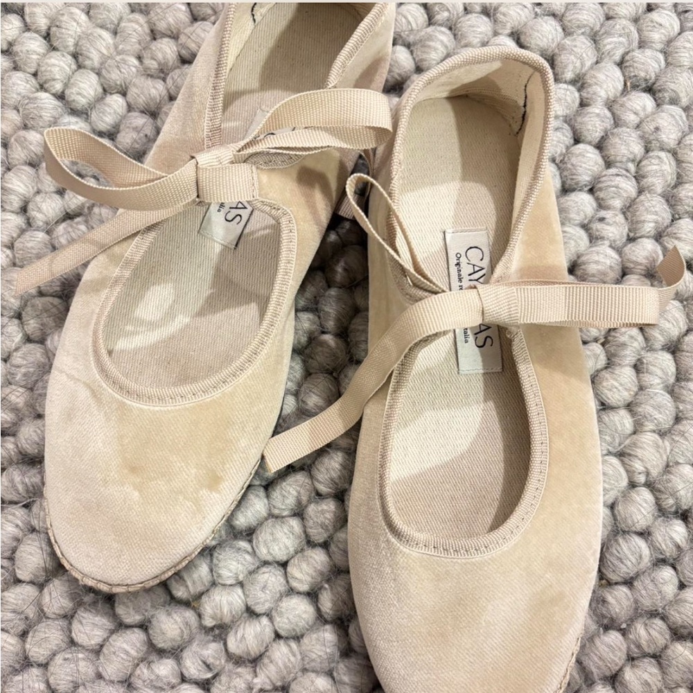 Cayumas Beige Canvas Ballet Flats with Ribbon